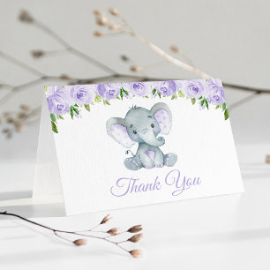 Cute Elephant, Lila blommor, första födelsedagen Tack Kort