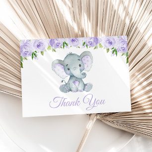 Cute Elephant, Lila blommor, första födelsedagen Tack Kort