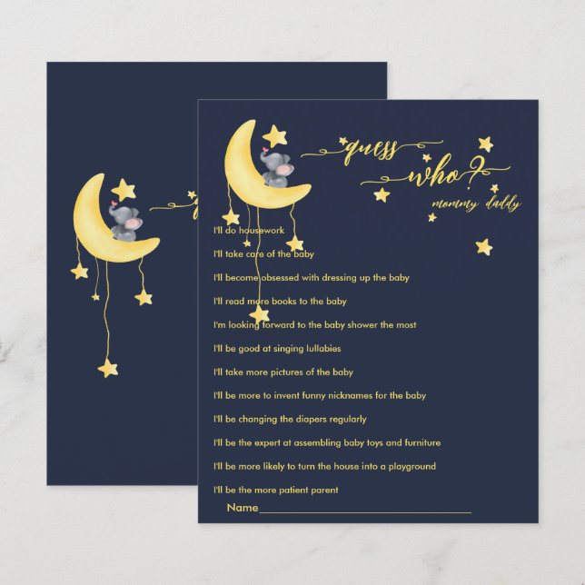 Cute Elephant & Little Butterfly Baby Shower Game (Fram/baksida)