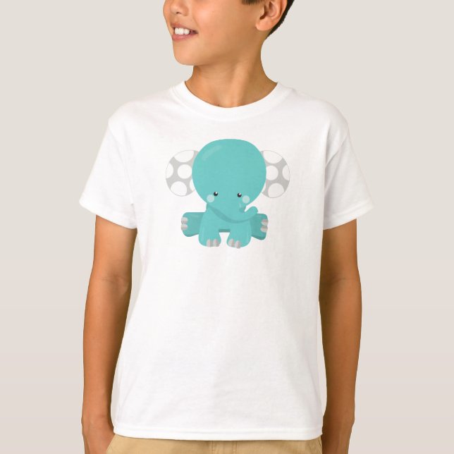Cute Elephant, Little Elephant, Blue Elephant T Shirt (Framsida)