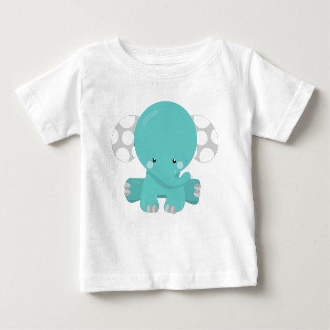 Cute Elephant, Little Elephant, Blue Elephant T Shirt (Framsida)
