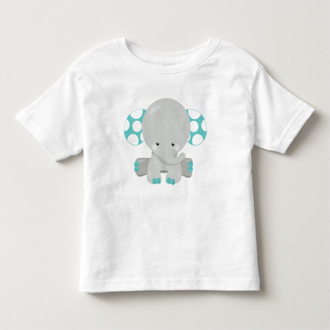 Cute Elephant, Little Elephant - Blue Grått T Shirt (Framsida)