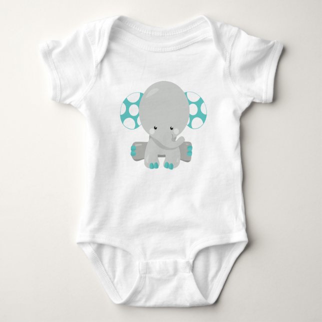 Cute Elephant, Little Elephant - Blue Grått T Shirt (Framsida)