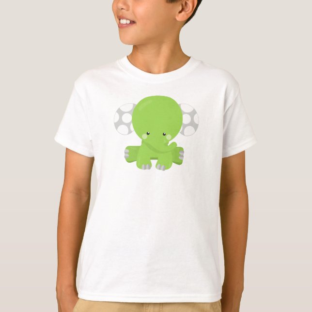Cute Elephant, Little Elephant, Grönt Elephant T Shirt (Framsida)