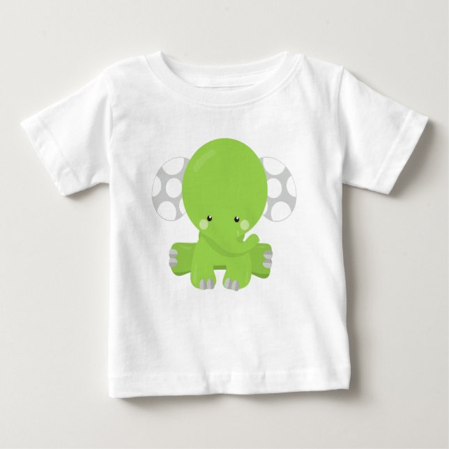 Cute Elephant, Little Elephant, Grönt Elephant T Shirt (Framsida)