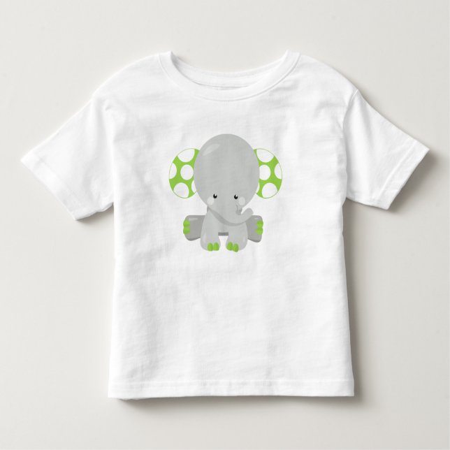 Cute Elephant, Little Elephant - Grönt Grått T Shirt (Framsida)