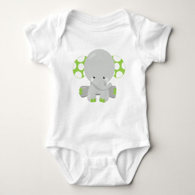 Cute Elephant, Little Elephant - Grönt Grått T Shirt (Framsida)
