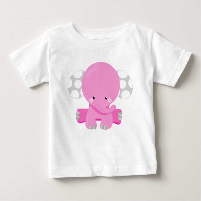 Cute Elephant, Little Elephant, Rosa Elephant T Shirt (Framsida)