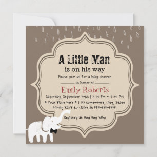 Cute Elephant Little Man Mörk Tan Baby Shower Inbjudningar