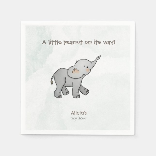 Cute Elephant Little Peanut On its Way Baby Shower Pappersservett (Framsidan)