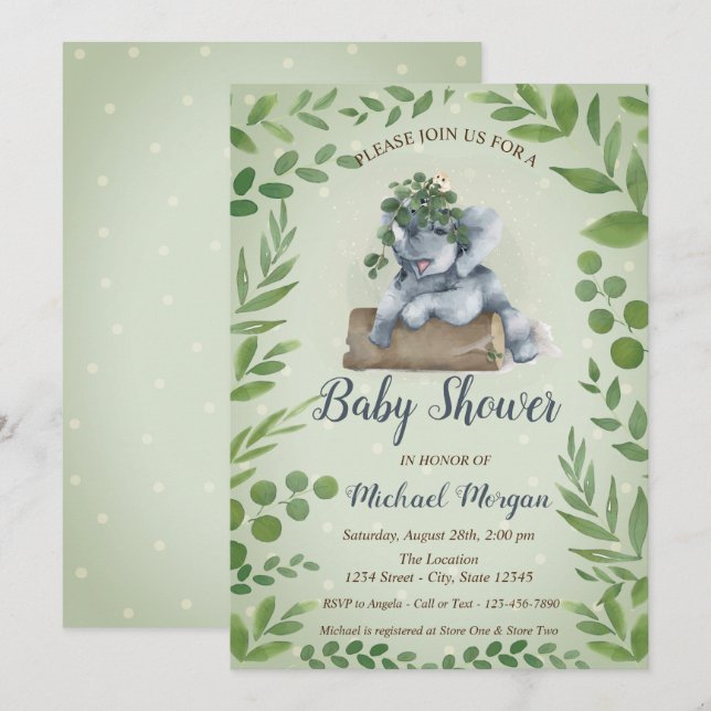 Cute Elephant Löv, Dots Baby Shower Inbjudningar (Fram/baksida)