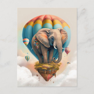 Cute Elephant Luftballong Whimsical Animal Vykort