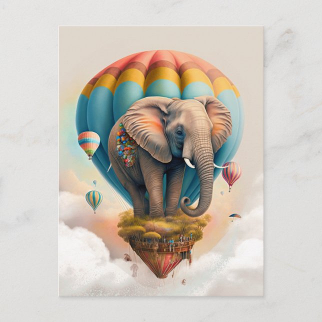 Cute Elephant Luftballong Whimsical Animal Vykort (Framsida)