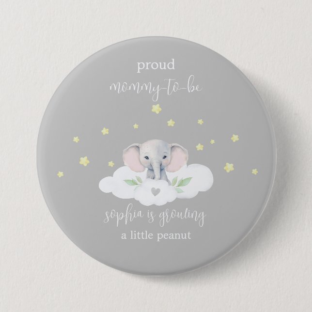 Cute Elephant Mamma to be Baby Shower Button Knapp (Framsida)
