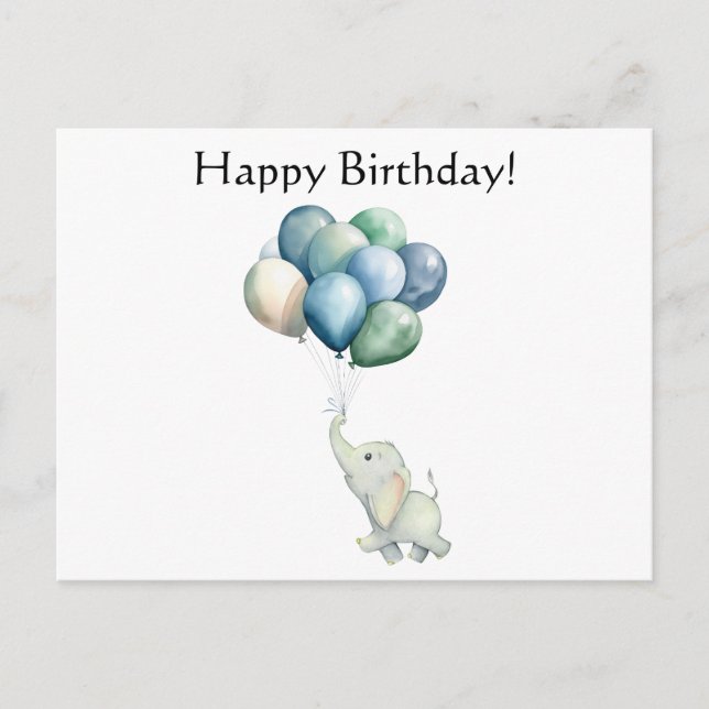 Cute Elephant med ballonger vykort (Framsida)