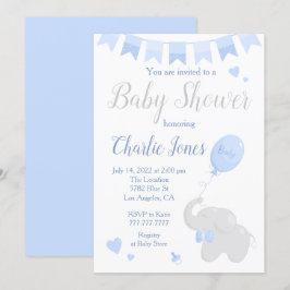 Cute Elephant med Balloon Baby Shower Boy Inbjudningar