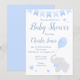 Cute Elephant med Balloon Baby Shower Boy Inbjudningar