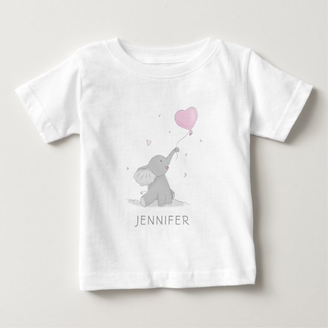 Cute Elephant med Balloon Namn T Shirt (Framsida)