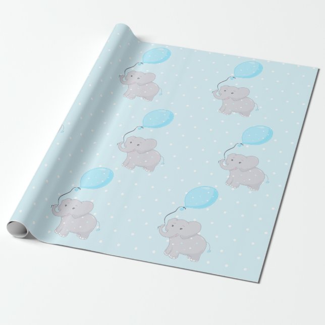 Cute Elephant med Balloon Presentpapper (Utrullad)