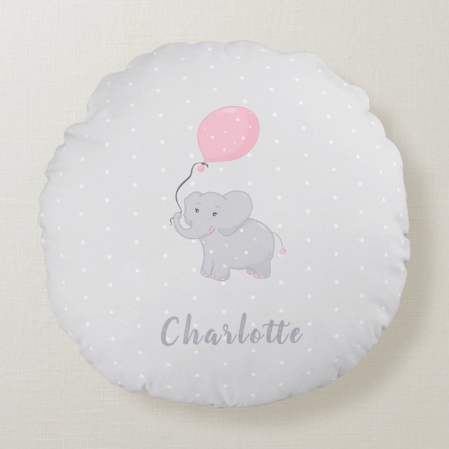 Cute Elephant med Balloon Rund Kudde (Framsidan)