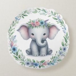 Cute Elephant med blå Blommigt Rund Kudde