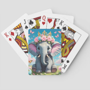 Cute Elephant med blomman krona Casinokort