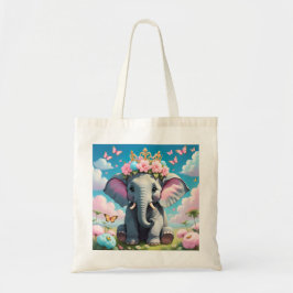Cute Elephant med blomman krona Tygkasse