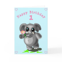 Cute Elephant med blommande födelsedagskort