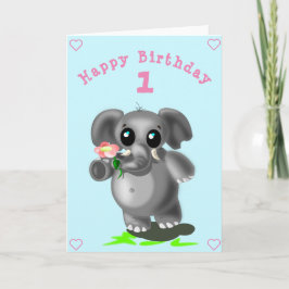 Cute Elephant med blommande födelsedagskort Kort