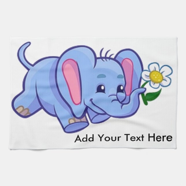 Cute Elephant med blommiga ungeldjur Kökshandduk (Horisontell)