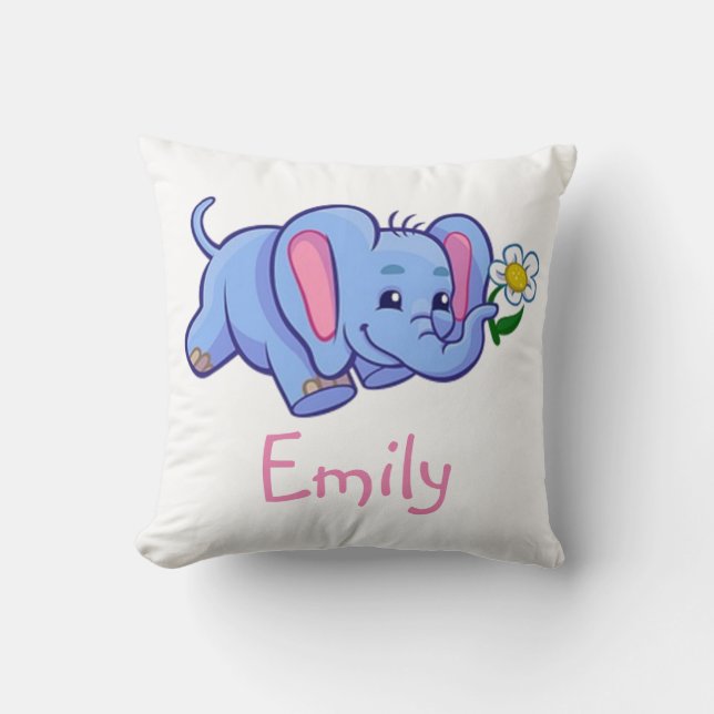 Cute Elephant med blommiga ungle Animal Kids Namn Kudde (Framsida)