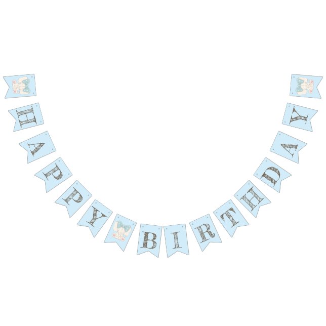 Cute Elephant med Bow.Grattis på födelsedagen Vimplar (Alla)