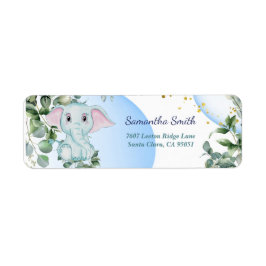 Cute Elephant med Eucalyptus med blå bubbla Returadress Etikett