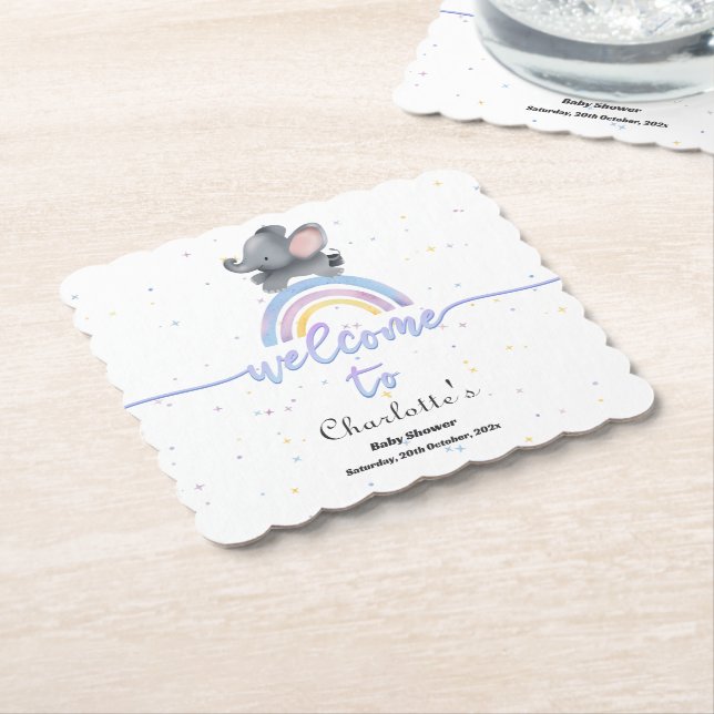 Cute Elephant med färgstark regnbågsskugga Underlägg Papper (Vinklad)