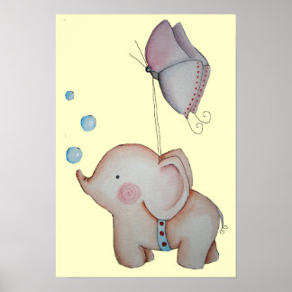 Cute Elephant med fjäril Poster