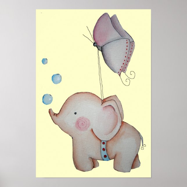 Cute Elephant med fjäril Poster (Framsidan)