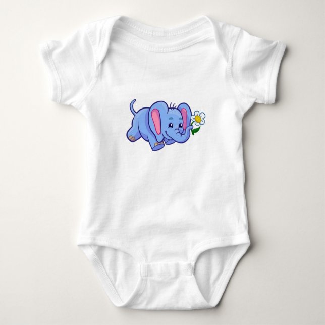 Cute Elephant med Flower, Baby Bodykostym Tee (Framsida)