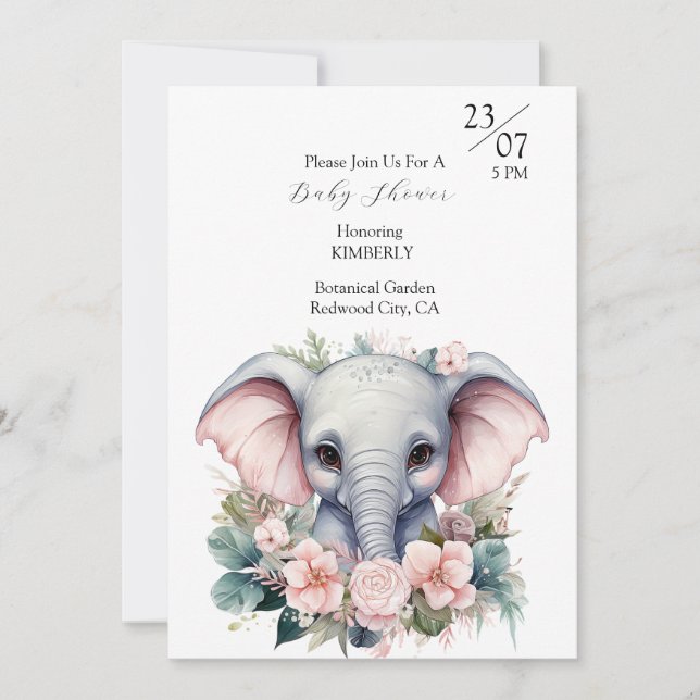 Cute Elephant med Flowers Inbjudningar (Framsida)
