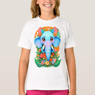 Cute Elephant med Flowers T Shirt