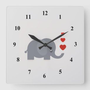 Cute elephant med hjärta och hornhinna kärlek fyrkantig klocka