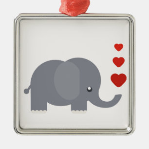 Cute elephant med hjärta och horor kärlek julgransprydnad metall