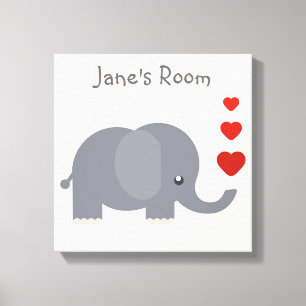 Cute elephant med hjärtan barn av anpassade canvastryck