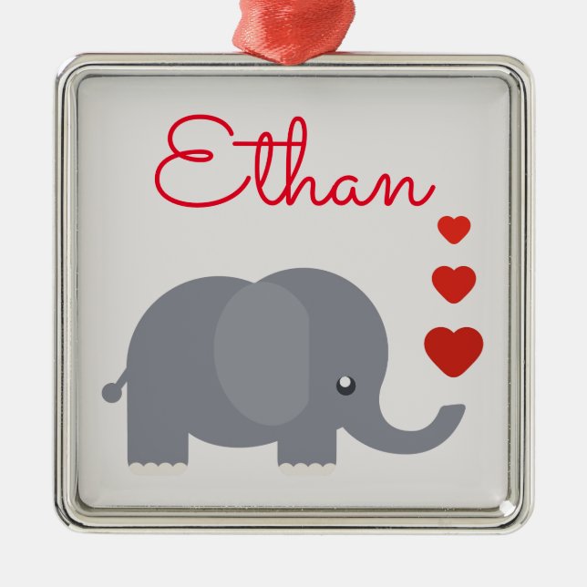 Cute elephant med hjärtan namn julgransprydnad metall (Framsidan)