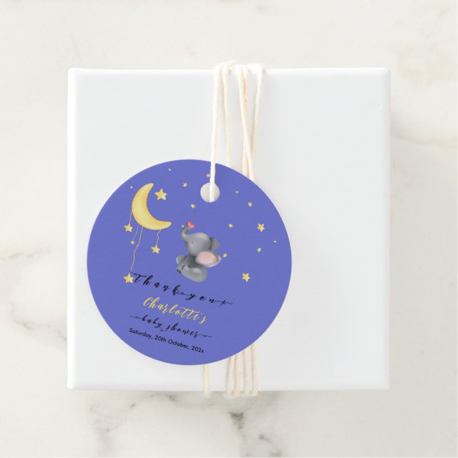 Cute Elephant med lilla fjäril-babyskor Gåvor Etiketter (På plats)