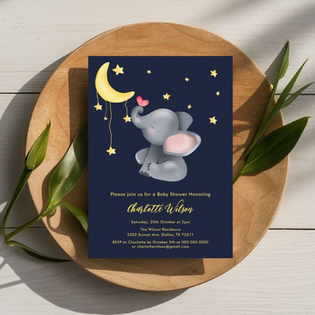 Cute Elephant med lilla fjäril-babyskor Inbjudningar (Skapare uppladdad)