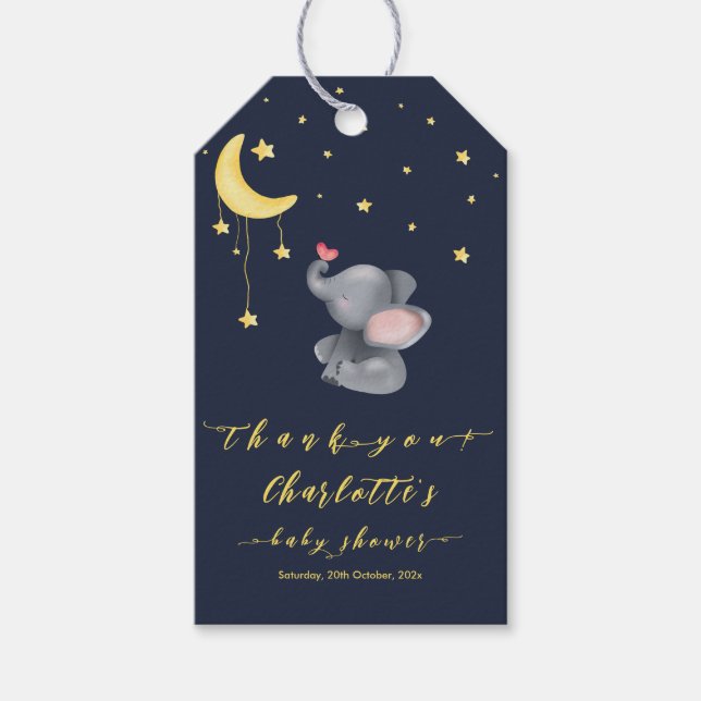 Cute Elephant med lilla fjäril-babyskor Presentetikett (Framsidan)