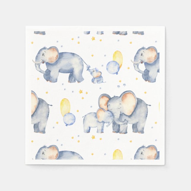 Cute Elephant med Mamma Watercolor Baby Shower Pappersservett (Framsidan)