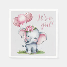 Cute Elephant med Rosa Balloons Girl Baby Shower Pappersservett