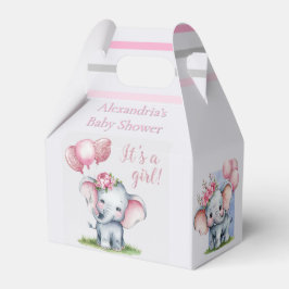 Cute Elephant med Rosa Balloons Girl Baby Shower Presentaskar
