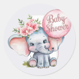 Cute Elephant med Rosa Balloons Girl Baby Shower Runt Klistermärke